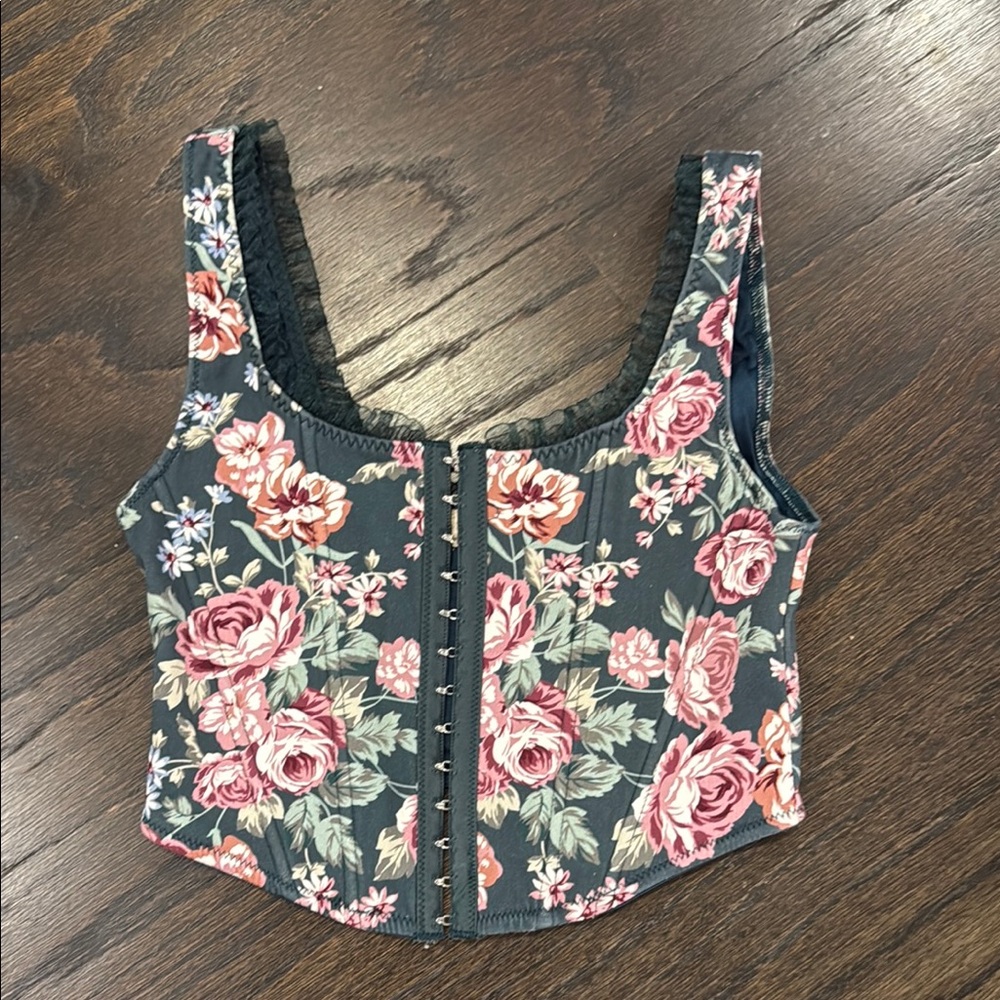 Altar'd State Floral Bodysuit - Black and Pink